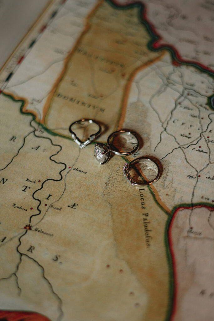 Wedding Rings on a map of old ireland by ireland and las vegas wedding photographer and videographer the combs creative