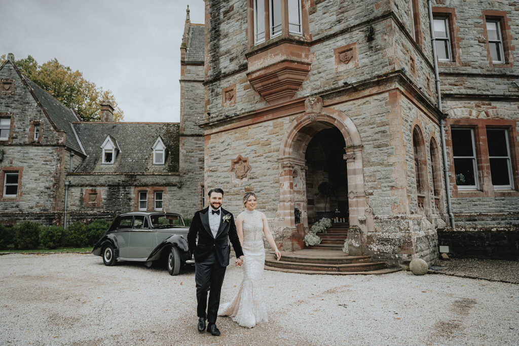 couple walking around their venue 