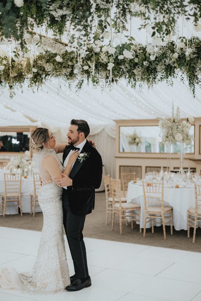 bride and groom dancing 