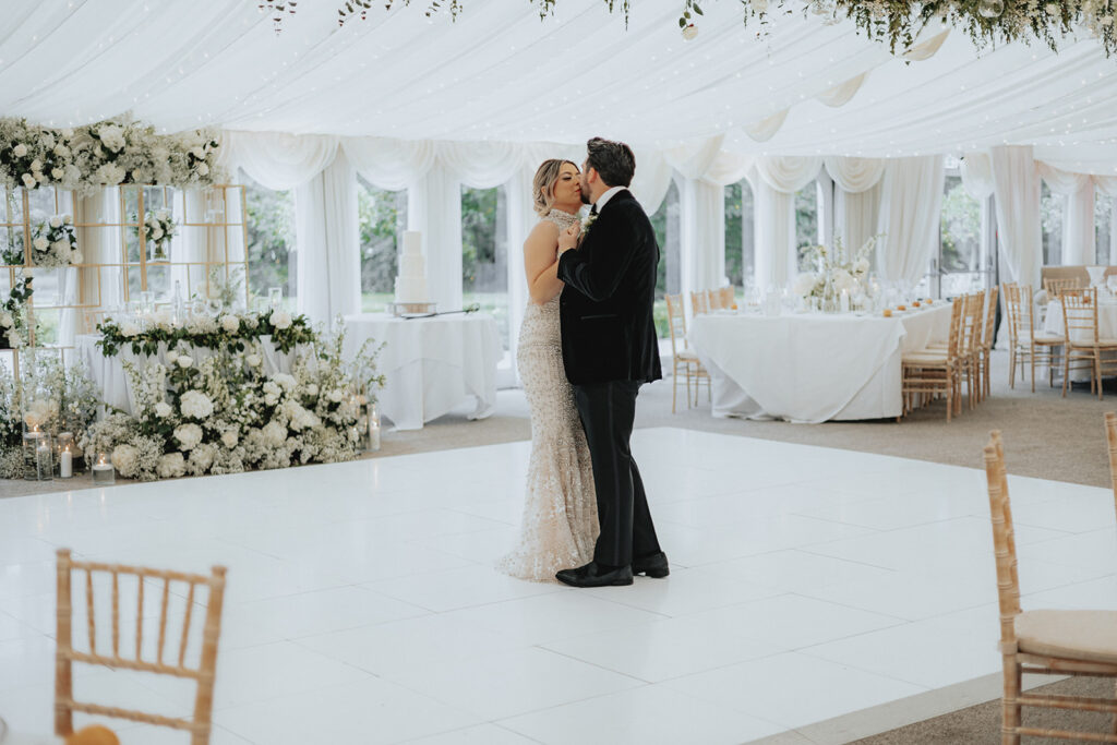 newly married couple first private dance after the ceremony