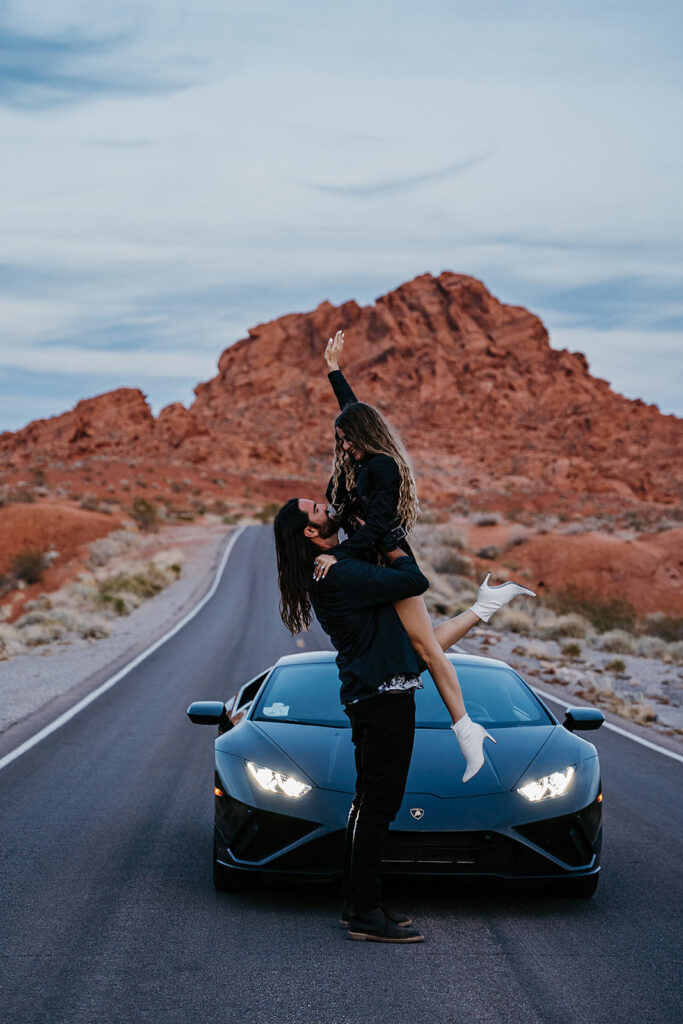 couple at their fun engagement photoshoot