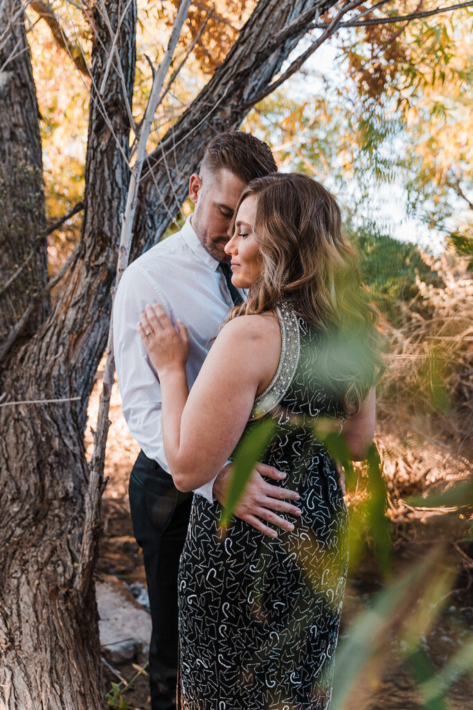 fiance kissing his fiance on the cheek