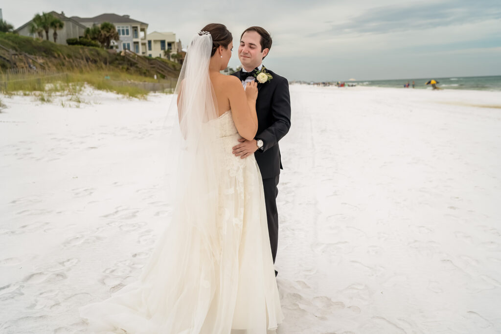 cute picture of the bride and groom looking at each other