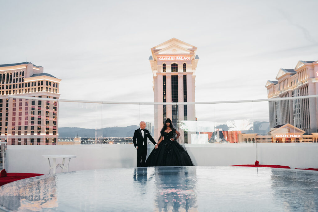 bride and groom during their chic las vegas wedding photos