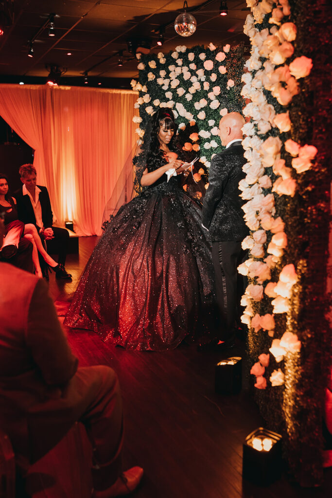 bride reading her vows at the ceremony 