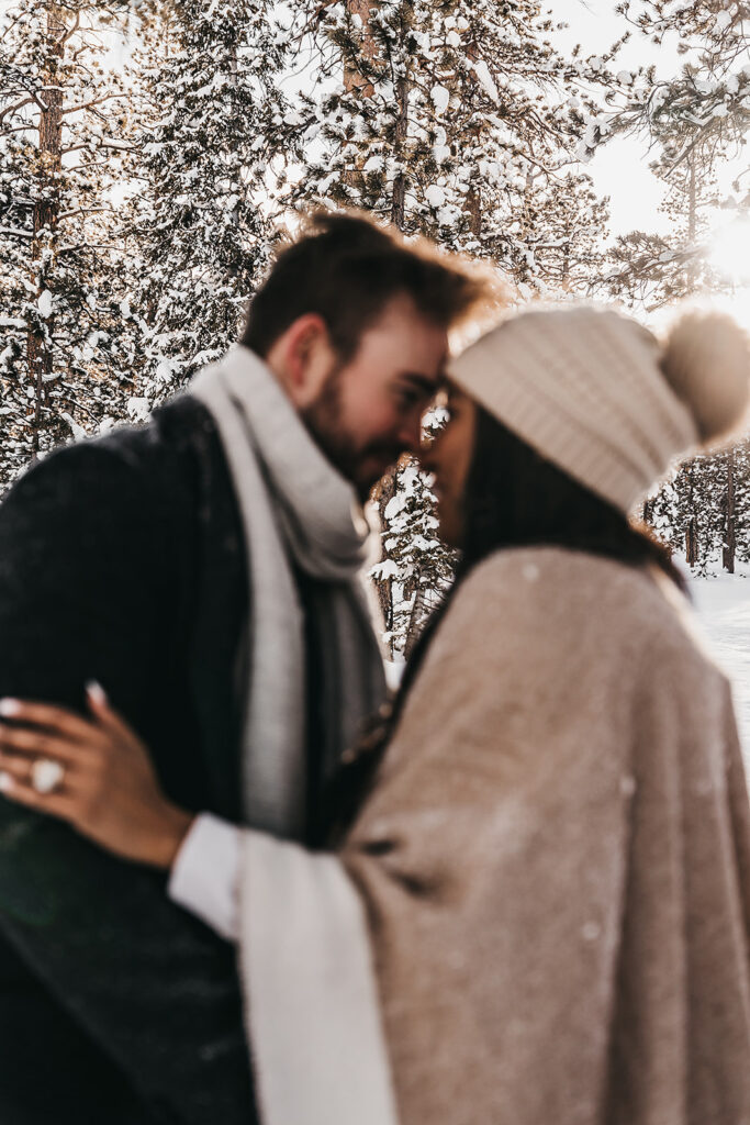 portrait of the couple looking at each other during golden hour 