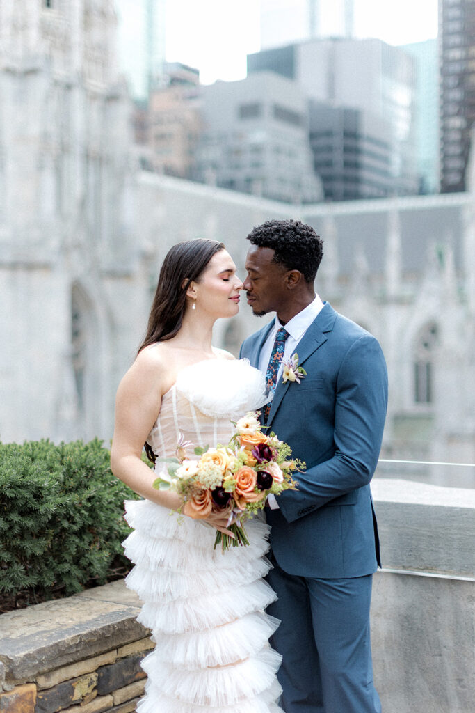 cute picture of the bride and groom looking at each other 