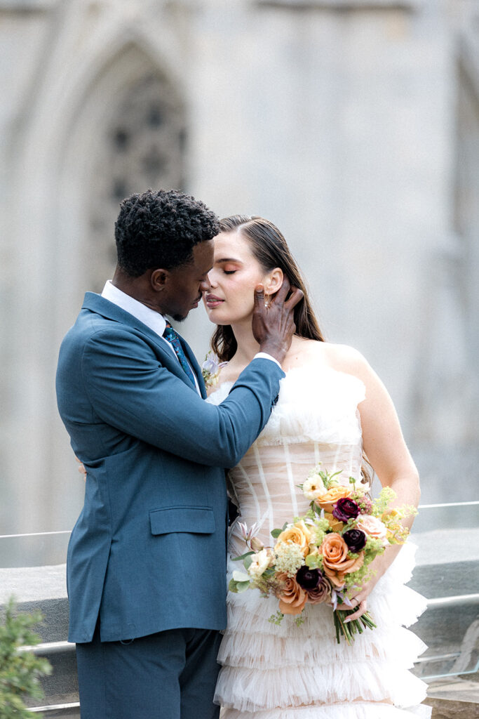 couple looking and smiling at each other 