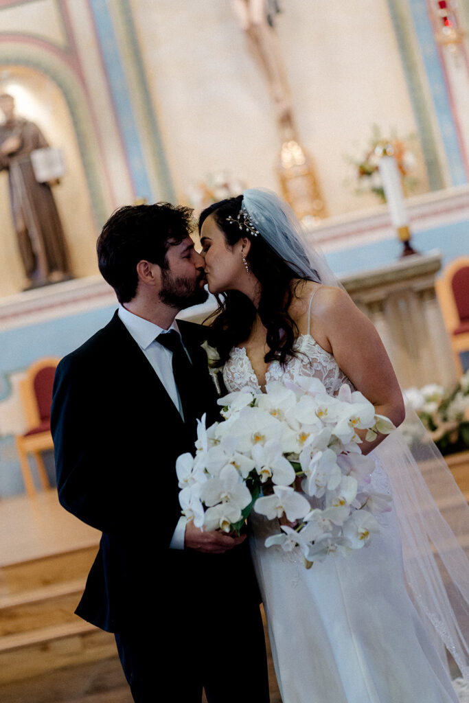 cute portrait of the bride bride and groom before heading to their ceremony