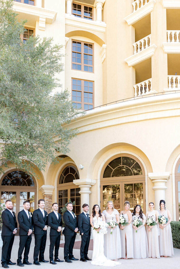 picture of the bride and groom with their bridesmaids and groomsmen
