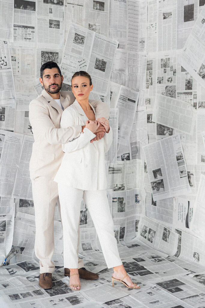 couple hugging during their editorial style photoshoot