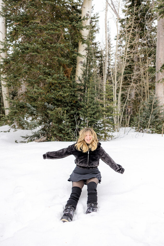 girl having fun at her winter photoshoot