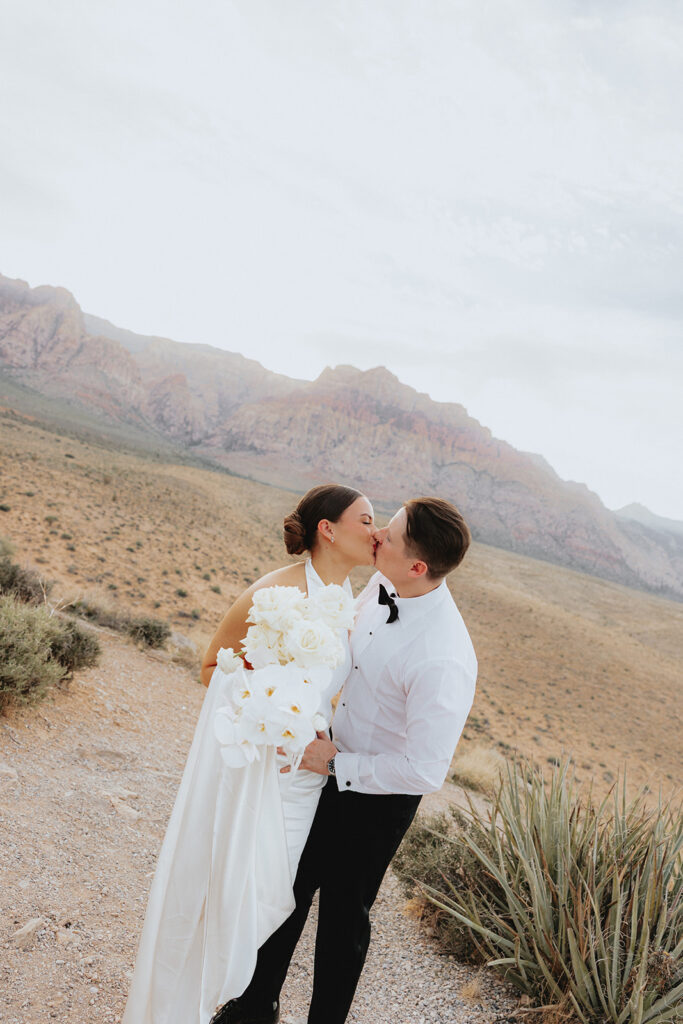 Picture of the bride and groom, kissing