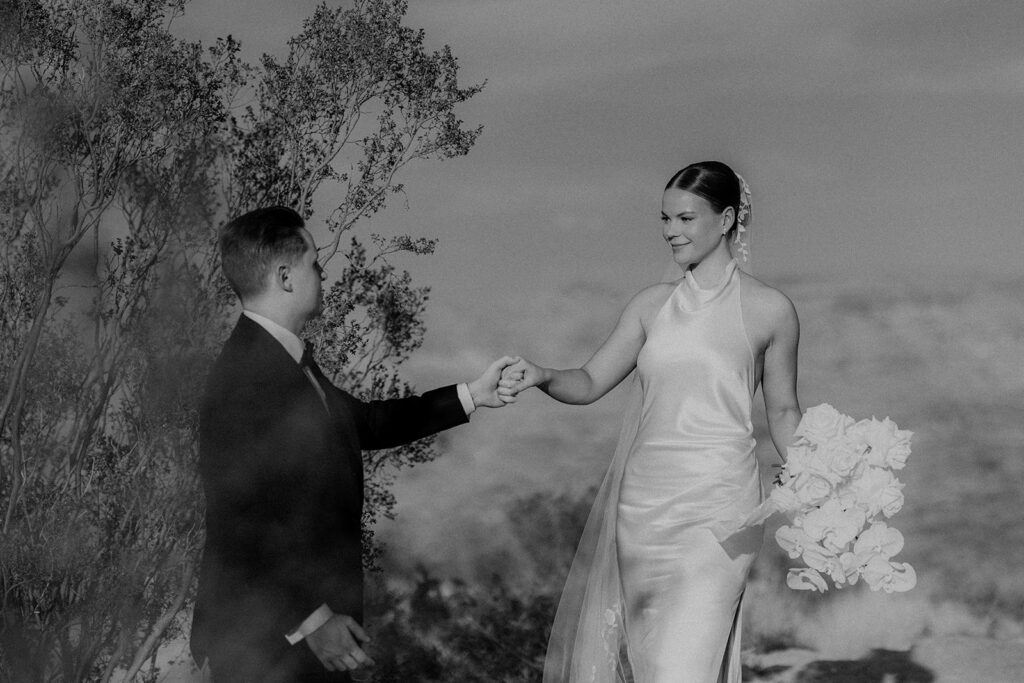 Picture of the newlyweds holding hands