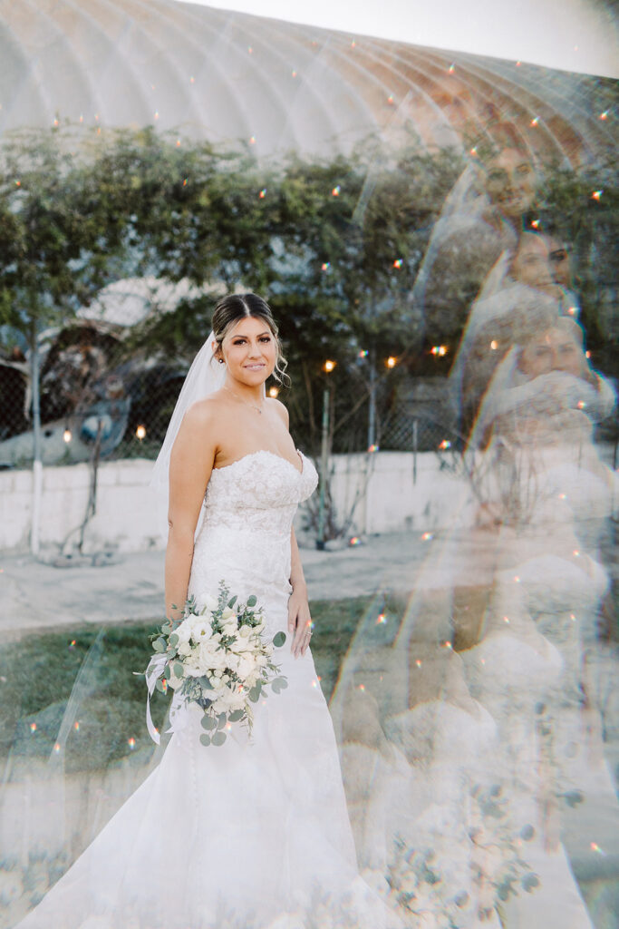 cute portrait of the bride before heading to her reception party