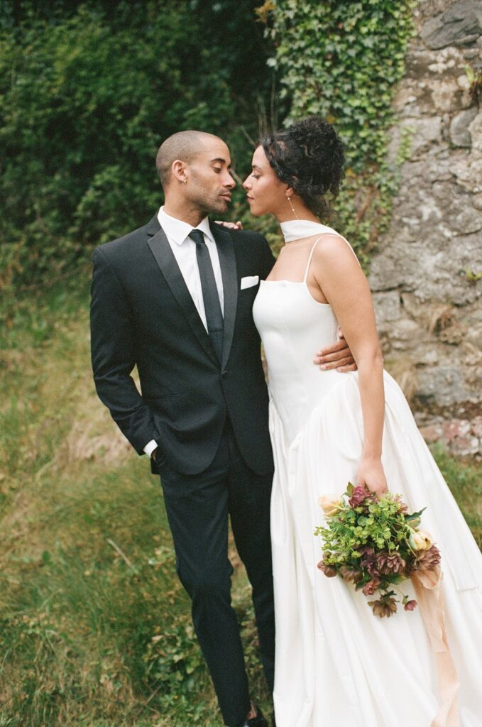 cute portrait of the bride and groom before the ceremony