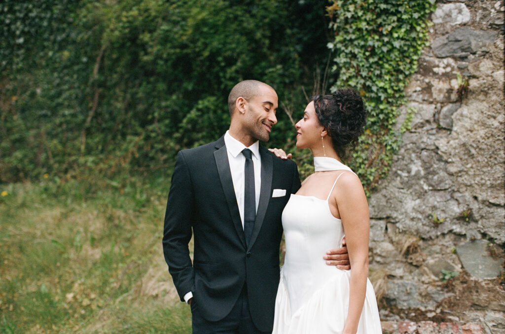 picture of the bride and groom looking at each other