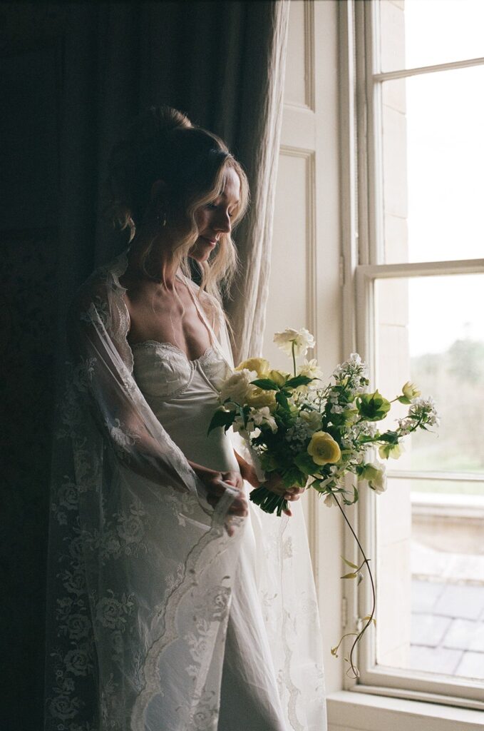 stunning picture of the bride before heading to the ceremony