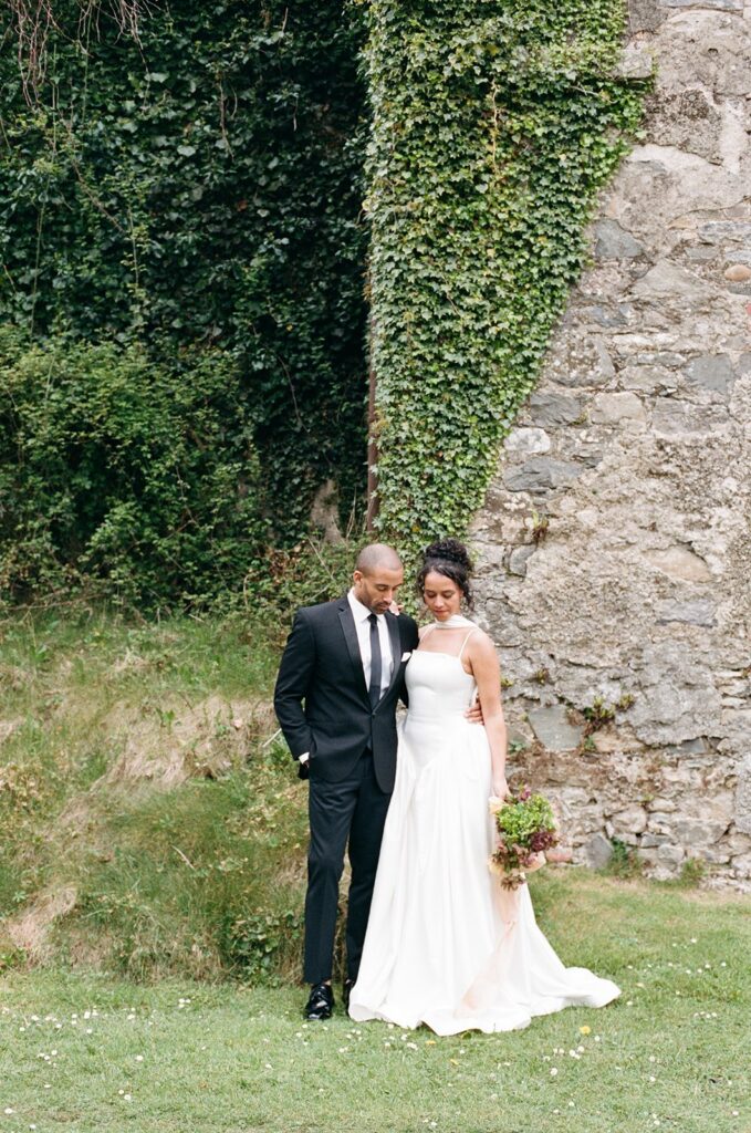 cute couple hugging during their bridal portraits