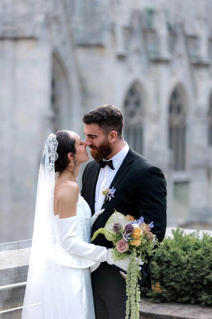 cute picture of the bride and groom smiling at each other