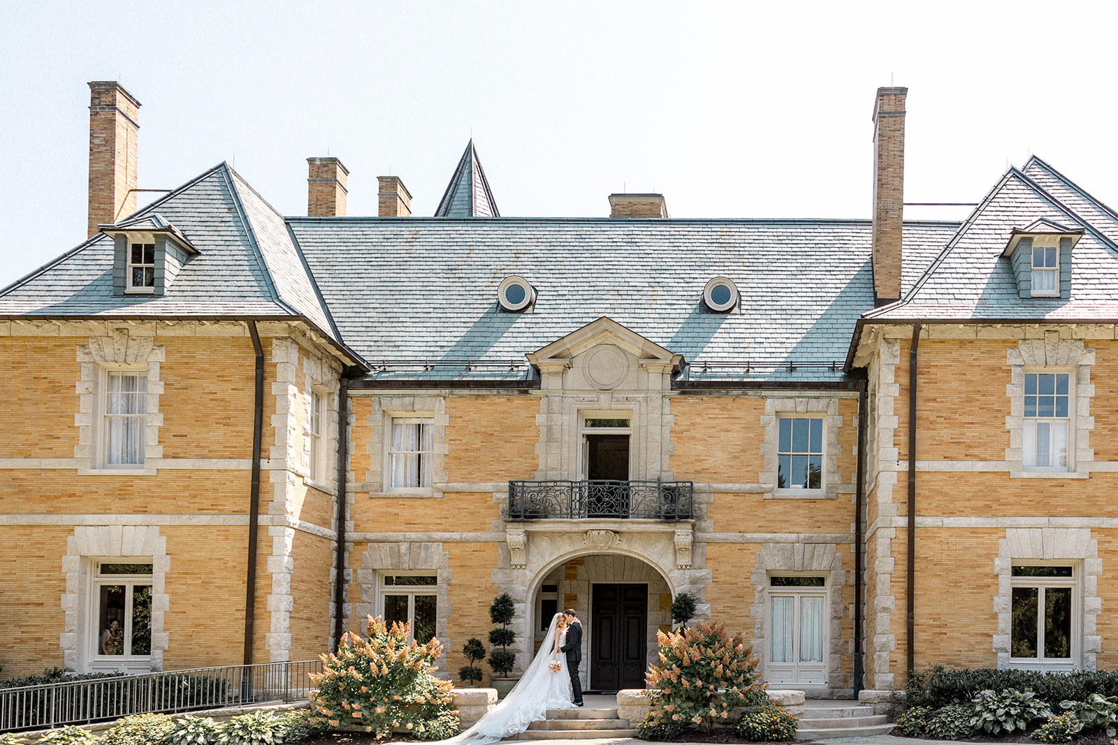 Boston estate wedding photographer capturing an editorial couple portrait at a historic New England wedding venue